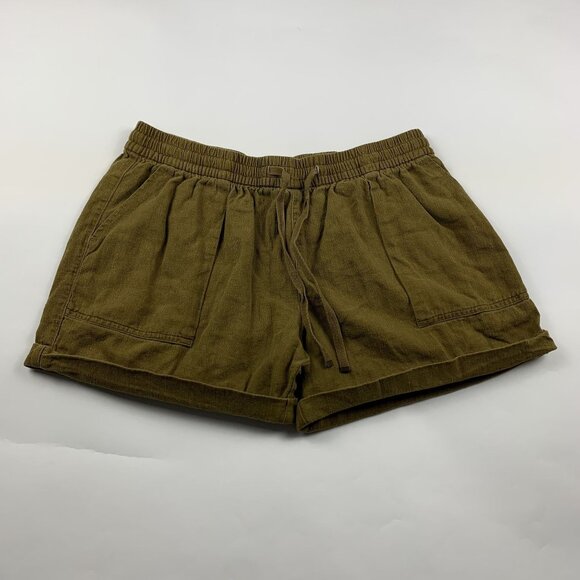 Old Navy Gathering Moss Olive Linen Blend High Rise Pull On Shorts M - Picture 1 of 4